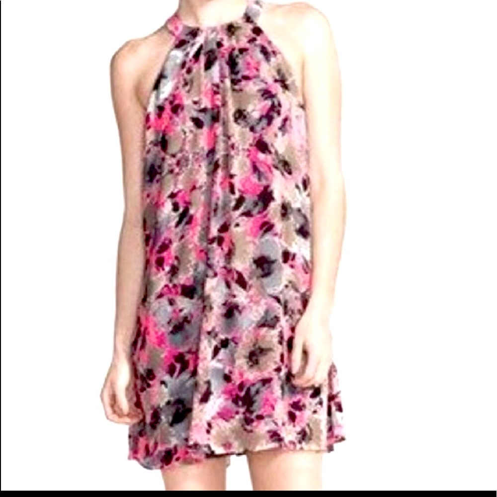 ASTR Watercolor Print High Neck trapeze Dress